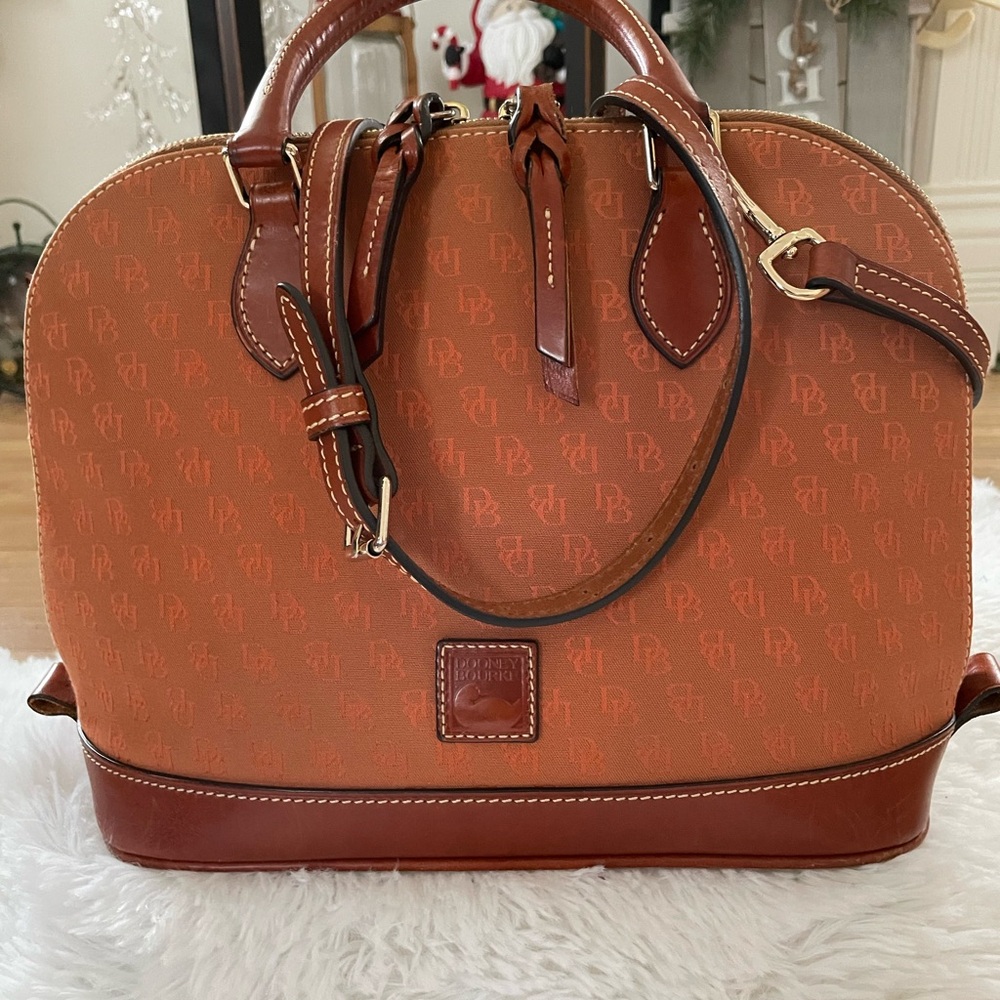 Dooney & Bourke Orange and Brown Logo Satchel